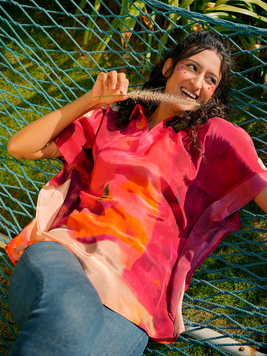 Cherry Crepe Kaftan Top