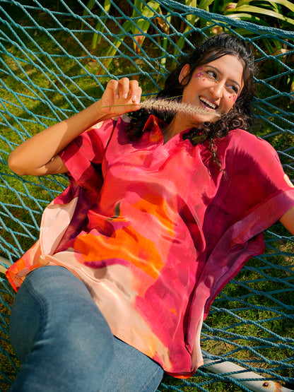 Cherry Crepe Kaftan Top