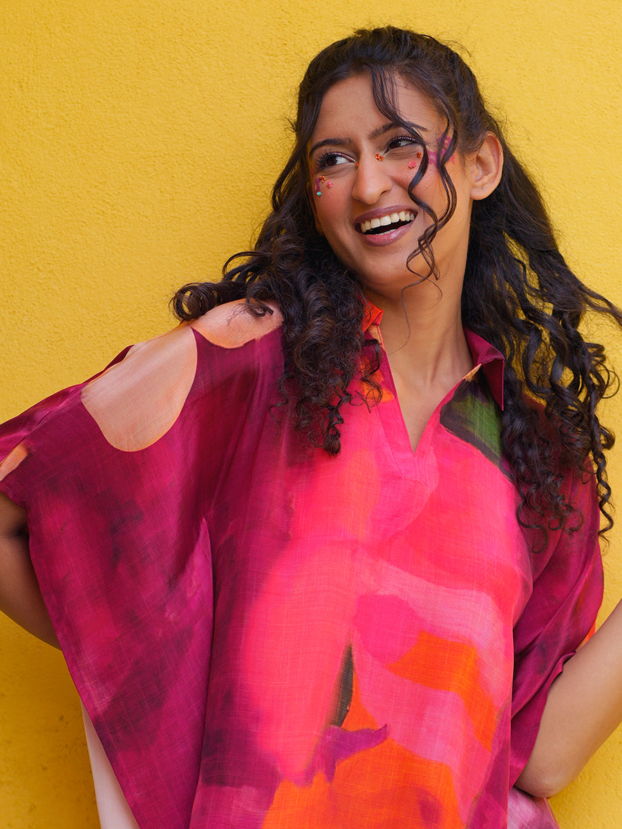 Cherry Crepe Kaftan Top