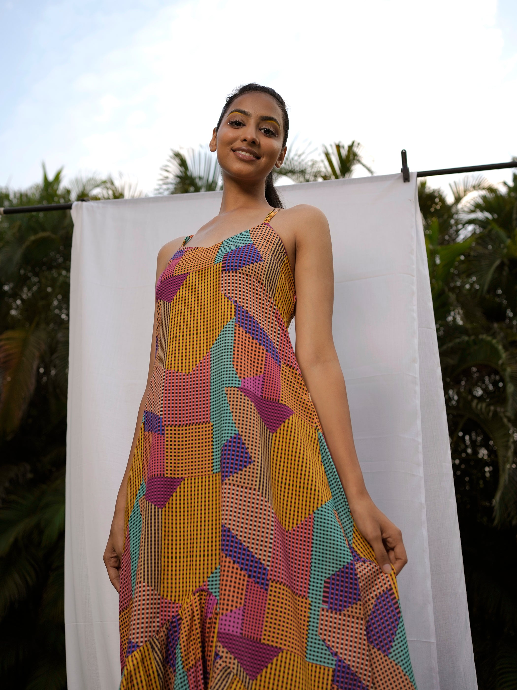 ✨ Checkered Confetti Cotton Dress – Perfect for Brunch, Travel 💃