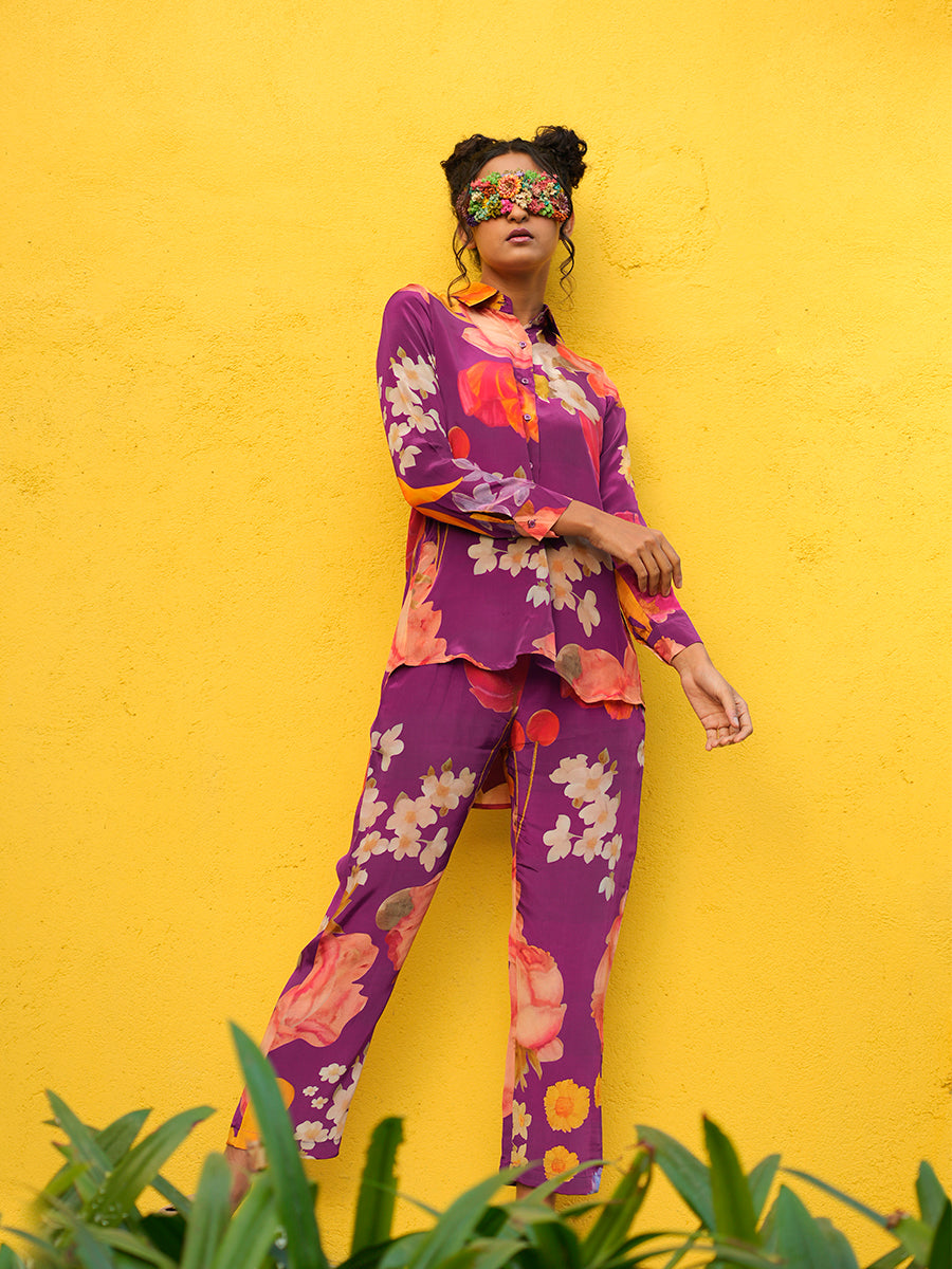 Wine Floral Printed Co-Ord Set