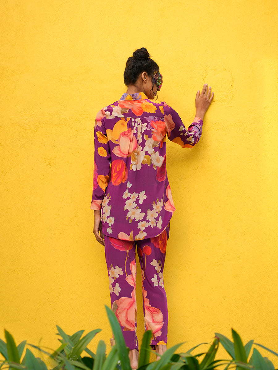 Wine Floral Printed Co-Ord Set
