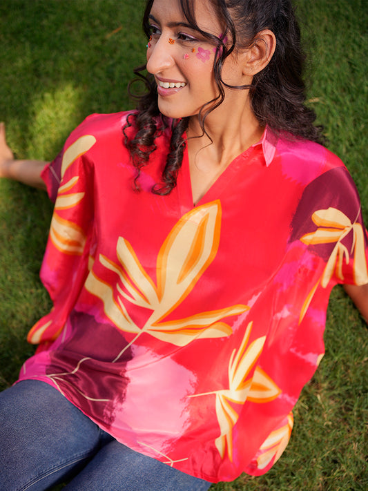 Wild Scarlet Crepe Kaftan Top