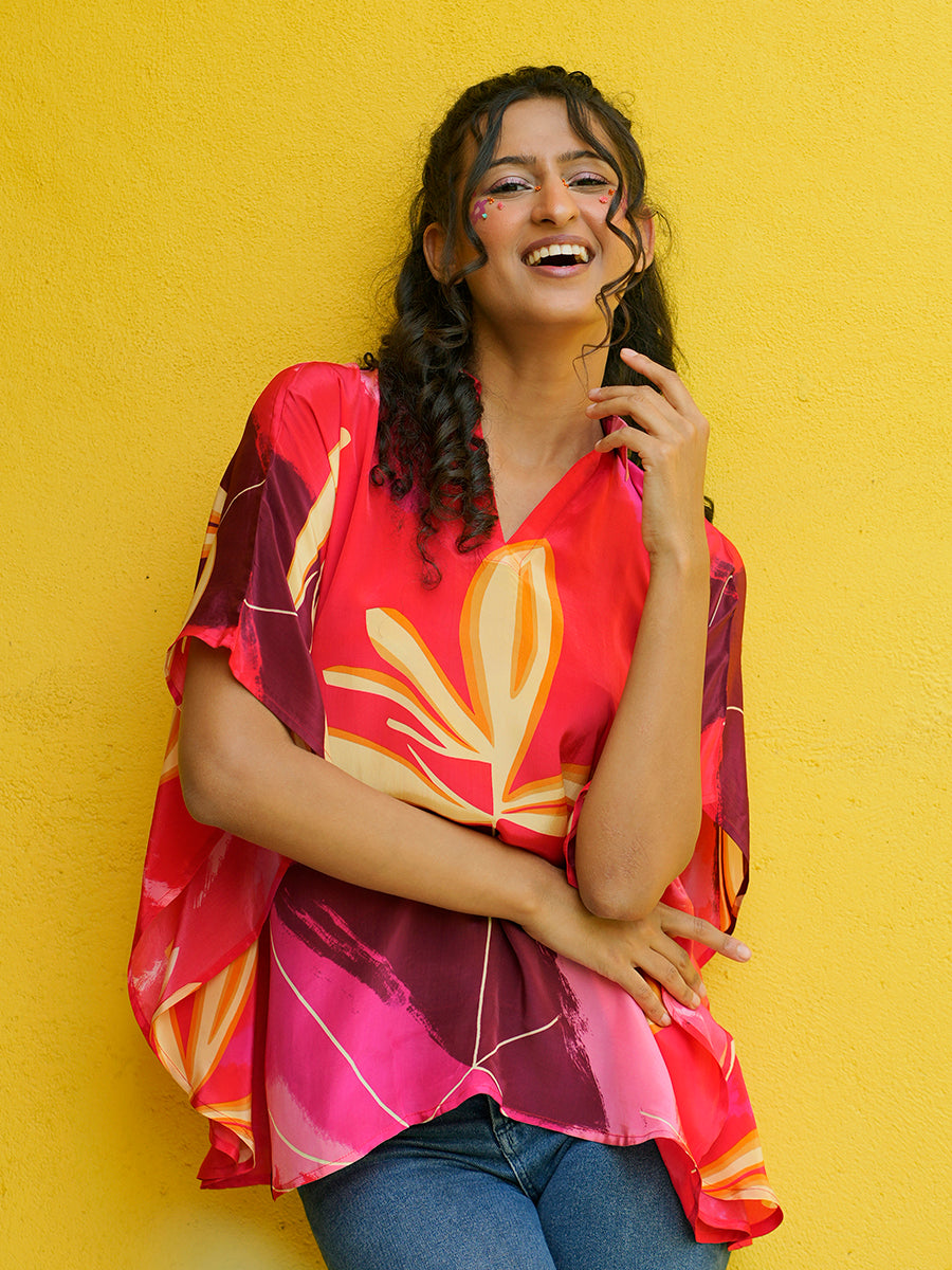 Wild Scarlet Crepe Kaftan Top