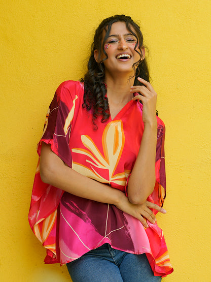 Wild Scarlet Crepe Kaftan Top