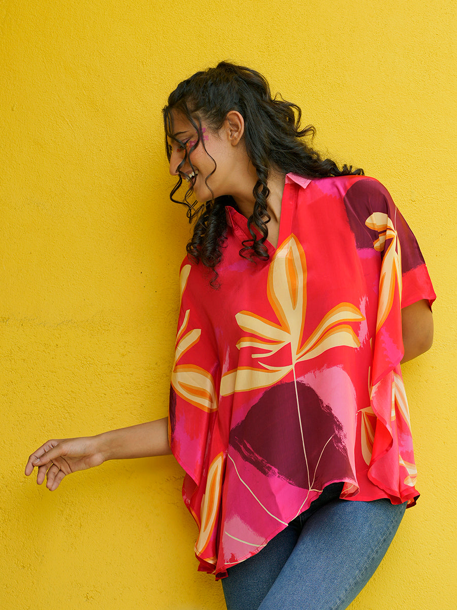 Wild Scarlet Crepe Kaftan Top