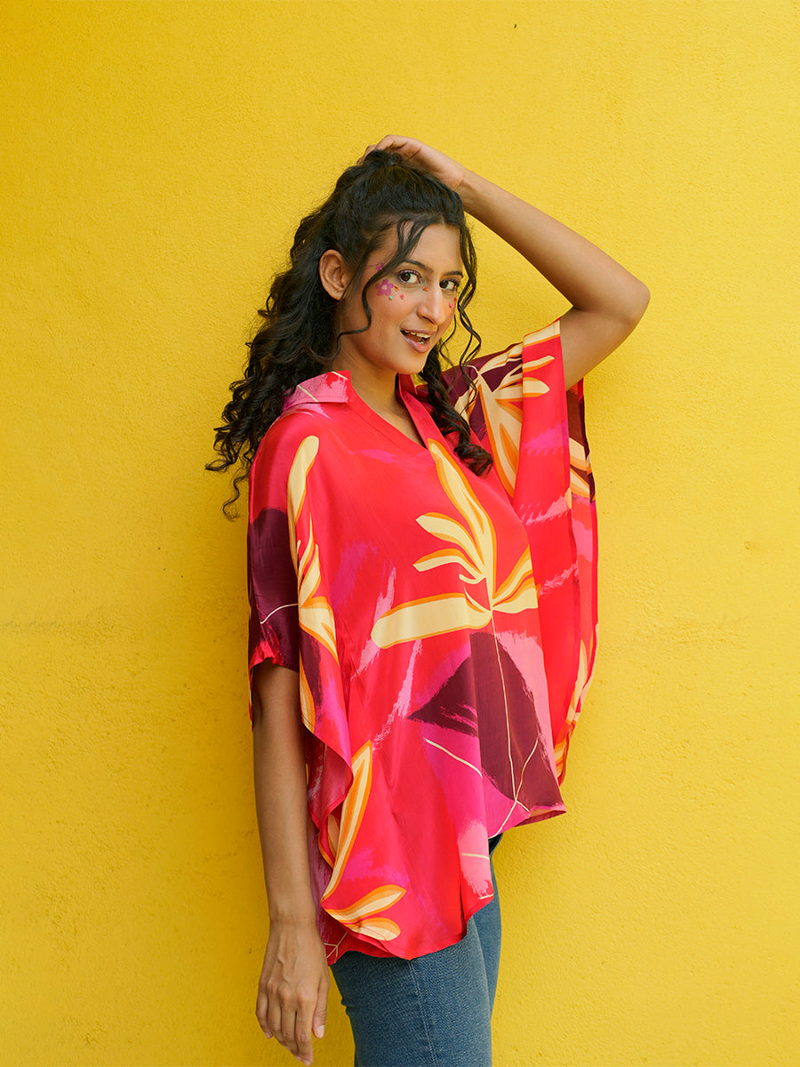 Wild Scarlet Crepe Kaftan Top