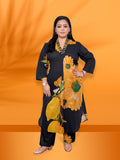 Front view of model wearing sunflower cotton kurta co-ord set with yellow floral print and relaxed fit