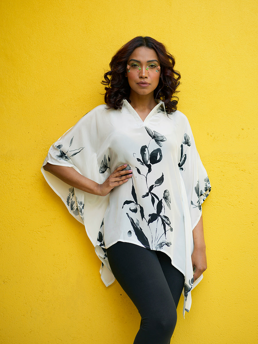 White Ivy Crepe Kaftan Top
