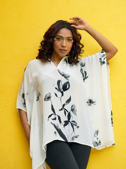White Ivy Crepe Kaftan Top