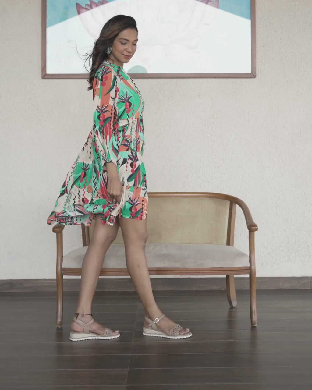 Vibrant Abstract Printed Short Dress