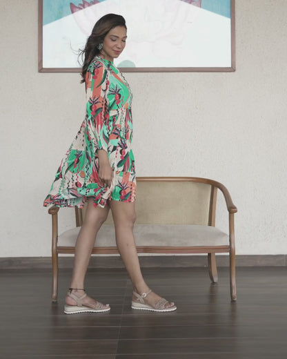 Vibrant Abstract Printed Short Dress