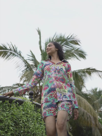 Kelp Printed Shirt with Shorts Co-Ord Set