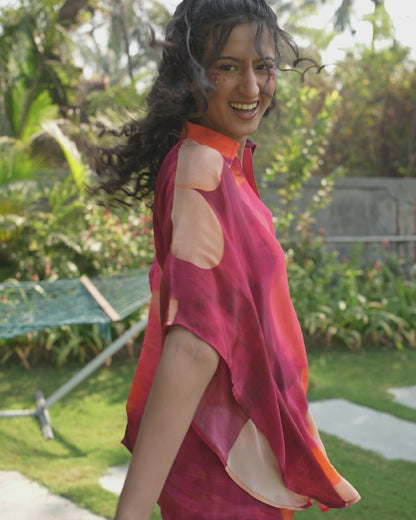 Cherry Crepe Kaftan Top
