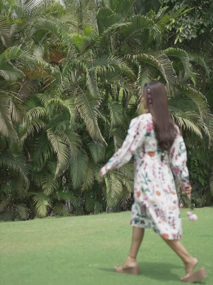 White Botanical Printed Dress