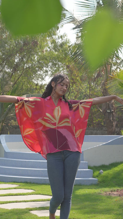 Wild Scarlet Crepe Kaftan Top